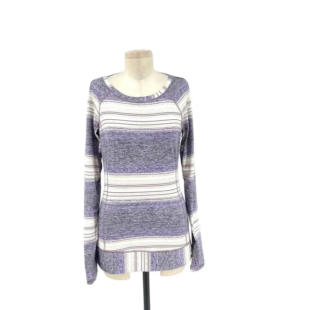 Lululemon Race Your Pace Long Sleeve Osaka Stripe Heathered Black Grape Size 6